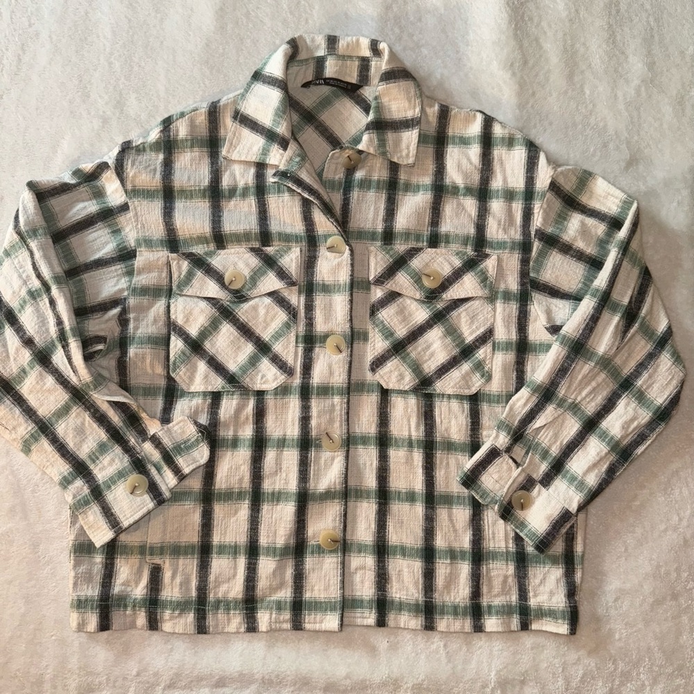 Zara Black and White Plaid Shirt Jacket
